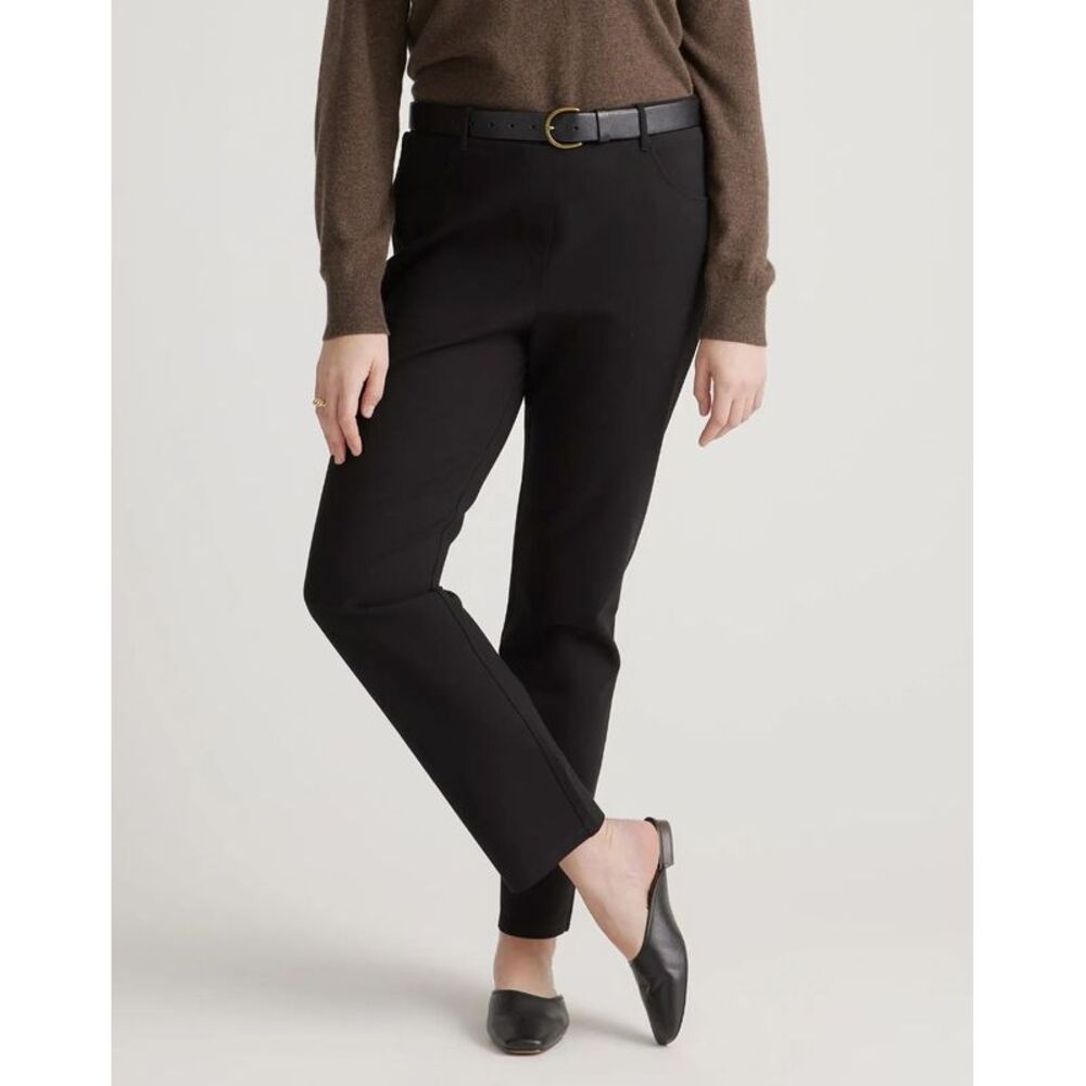 Quince Women's Ultra-Stretch Ponte Straight Leg 4 Pocket-30" Inseam Black L